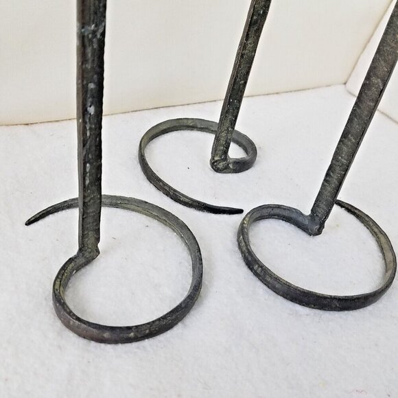 blackened brass candle hand hewn holders rustic hammered patina set 15" 13" 11" - Picture 4 of 9